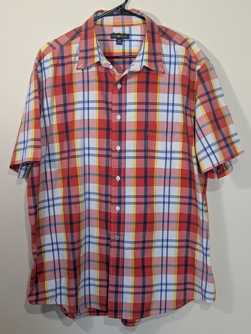 Club Room XXL Plaid Button Down Shirt Mens Short Sleeve Cotton Blend Casual